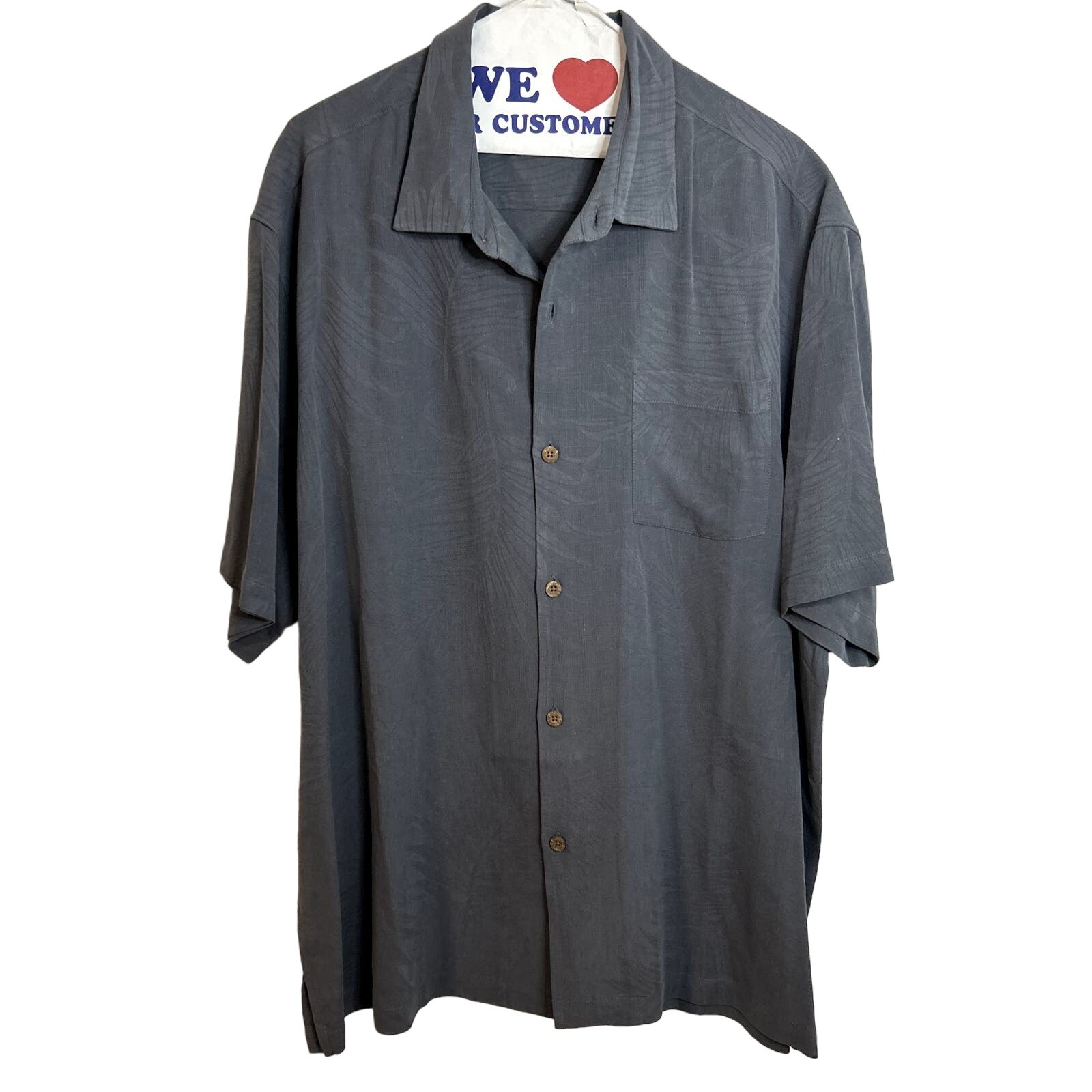 Tommy Bahama Silk Hawaiian Button Up Shirt Mens Size Xl Navy Gray Resort Golf